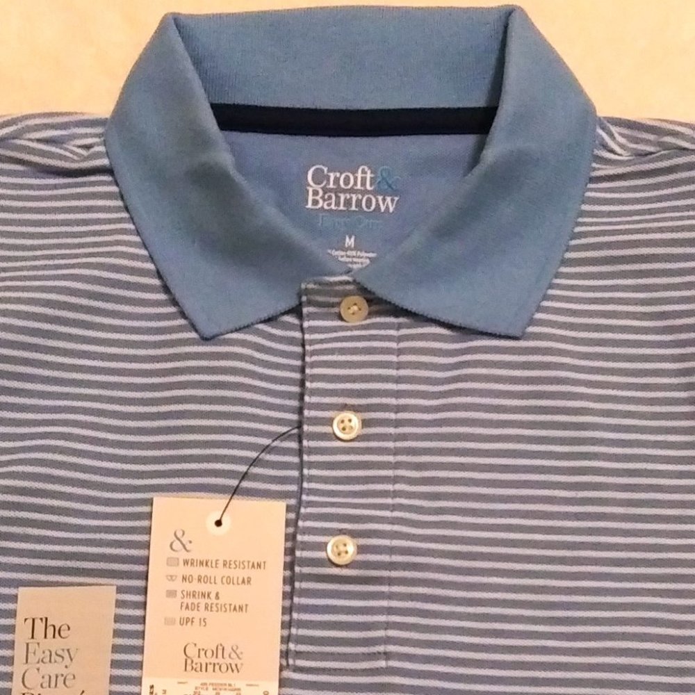 Men's Croft & Barrow Easy Care Polo Shirt - Med. Blue UPF 15  60/40 Cotton/Poly
